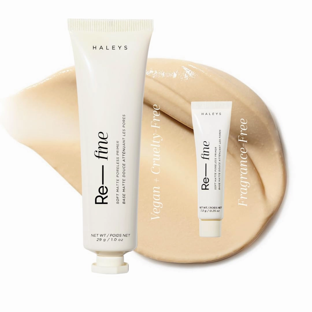 HALEYS Re-fine Primer Set (1 oz   0.25 oz travel), VEGAN   FRAGRANCE-FREE, Lightweight, Extends Makeup Longwear, Grips, Smooths, Fills in Pores   fine lines, Reduces shine, All Skin Types   Tones