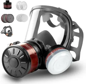 HANUU Gas Masks Survival Nuclear and Chemical, Gas Mask with 40mm Activated Carbon Filter and P-A-1 Filters, Tactical Full Face Respirator Mask for Gases Vapor Chemicals Spray Paint Resin Dust