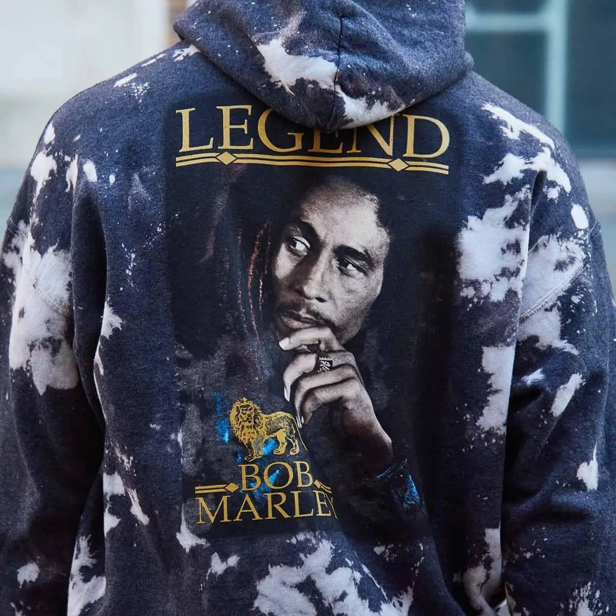 Hard Rock Unisex Bob Marley Hoodie Bleach Washed Black