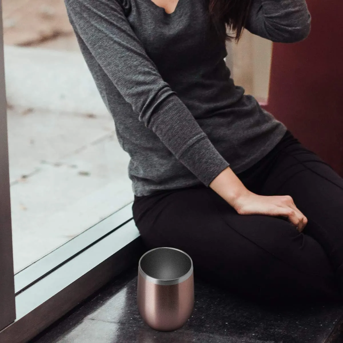 HASLE OUTFITTERS 12oz Wine Tumbler with Lid Stemless Wine Glasses Double Wall Vacuum Travel Mugs stainless steel Coffee Cup for Cold & Hot Drinks Wine Coffee Cocktails Beer 12 Pack Rose Gold
