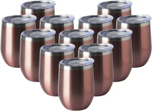 HASLE OUTFITTERS 12oz Wine Tumbler with Lid Stemless Wine Glasses Double Wall Vacuum Travel Mugs stainless steel Coffee Cup for Cold & Hot Drinks Wine Coffee Cocktails Beer 12 Pack Rose Gold