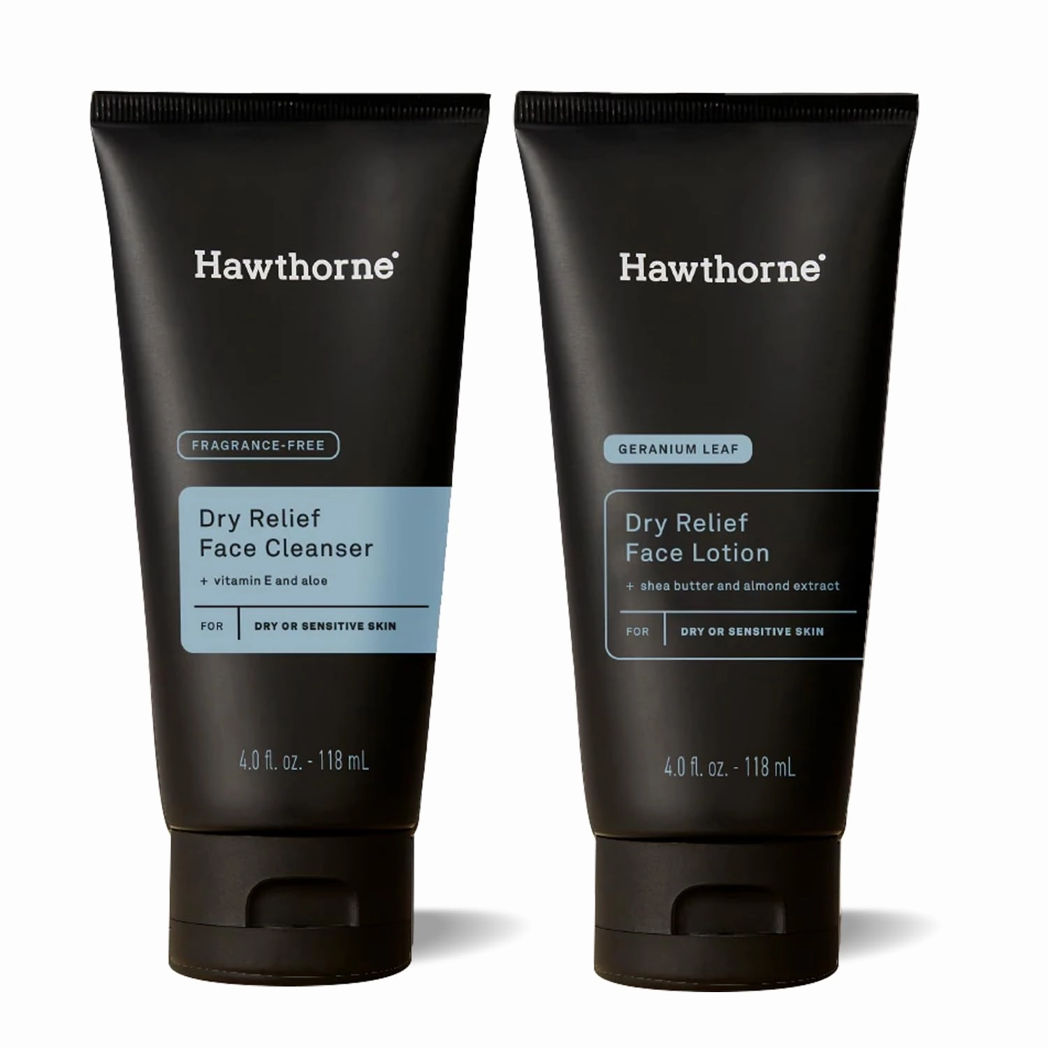 Hawthorne Men's Dry Relief Skincare Set. Ultra Moisturizing Face Cleanser and Lotion For Dry, Sensitive Skin. Calming, Natural Ingredients. Sulfate Free, Paraben Free, Phthalate Free. 4 Fl. Oz. Each.