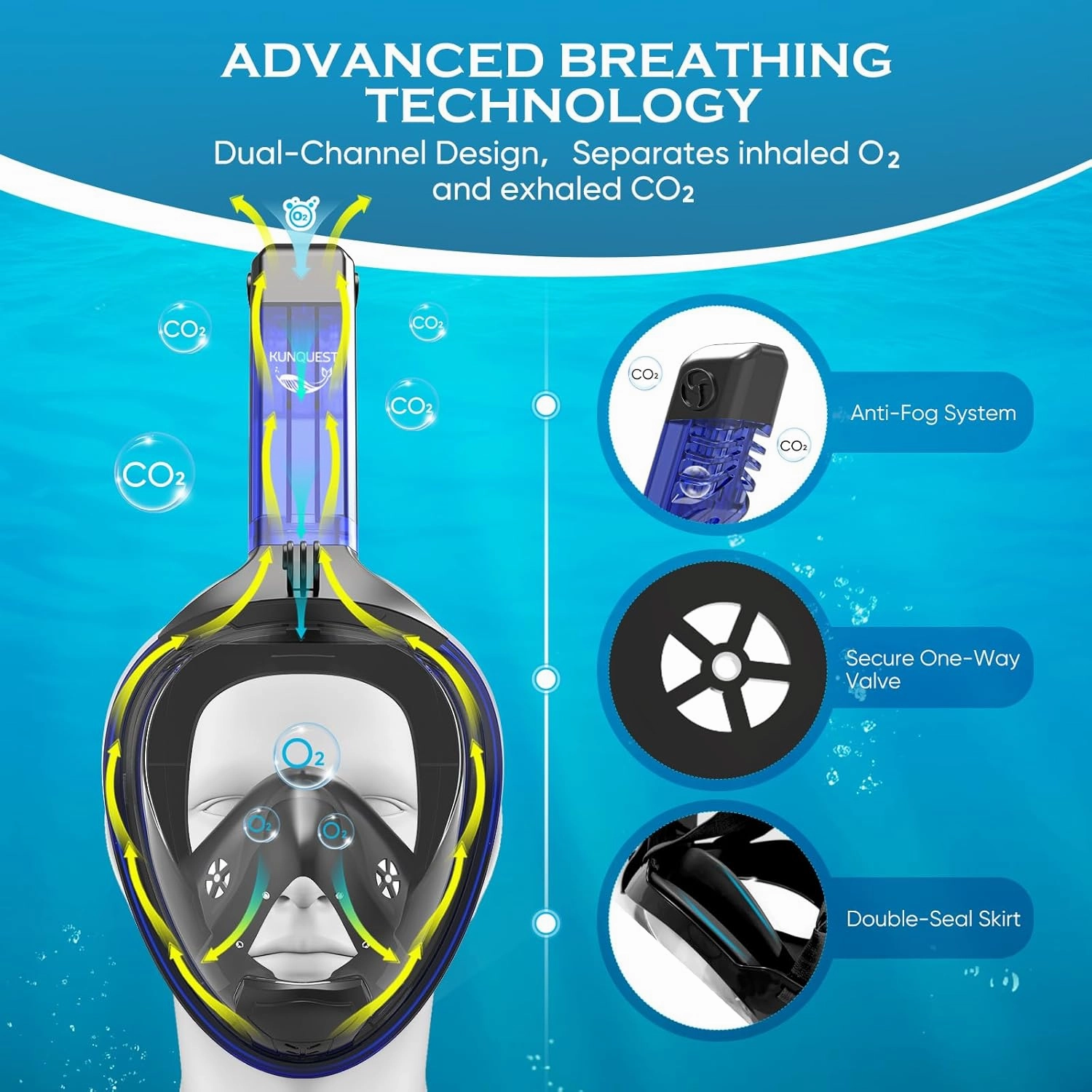 HD Full Face Snorkel Mask, 180° Anti-Fog View, Leak-Proof Snorkeling Gear with Camera Mount for Adults Youth