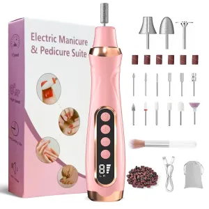 HengYuanler Professional Manicure Pedicure Kit Cordless Electric Nail File Set 6 Speed Cordless Nail Drill for Thick Nail Toenail Cuticle Hand Foot Care Nail Drill Tool(Peach)