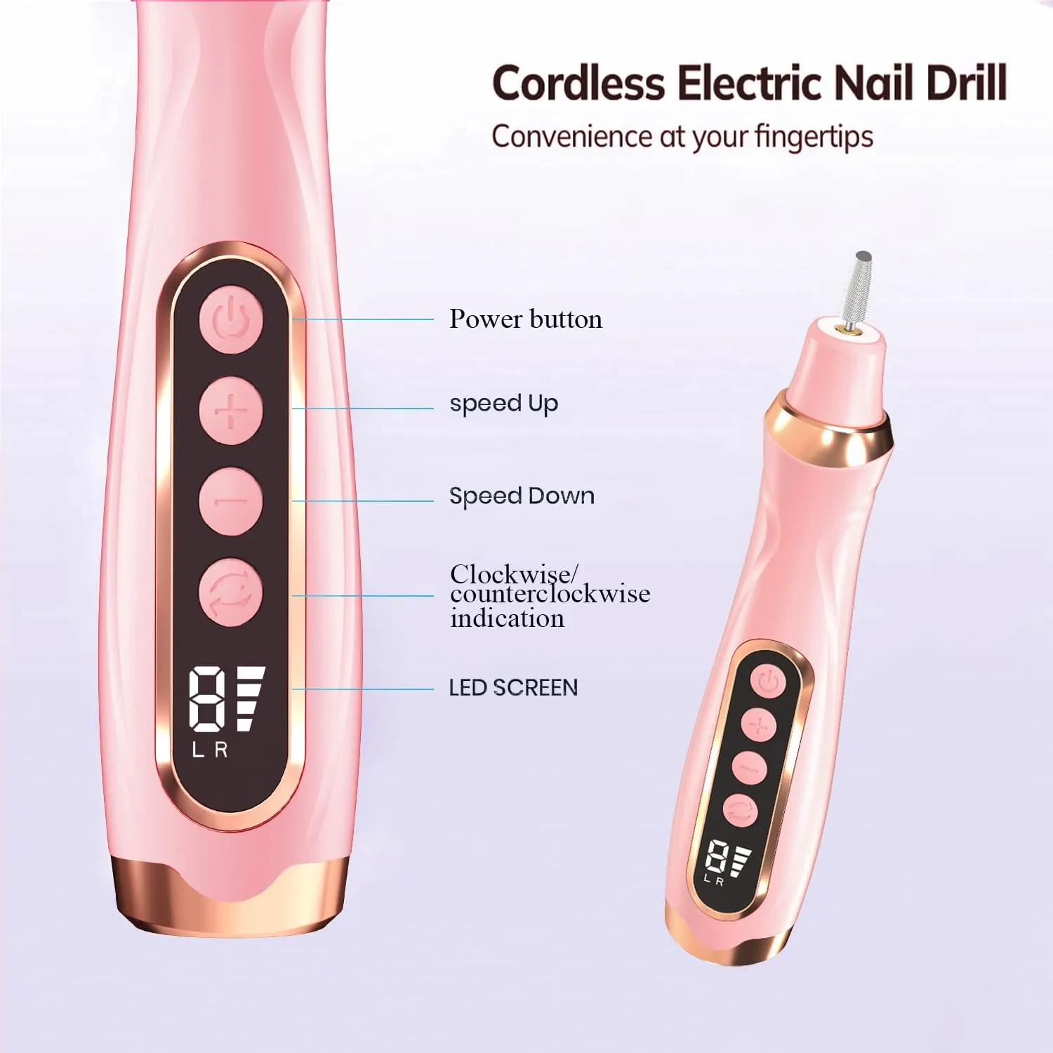HengYuanler Professional Manicure Pedicure Kit Cordless Electric Nail File Set 6 Speed Cordless Nail Drill for Thick Nail Toenail Cuticle Hand Foot Care Nail Drill Tool(Peach)
