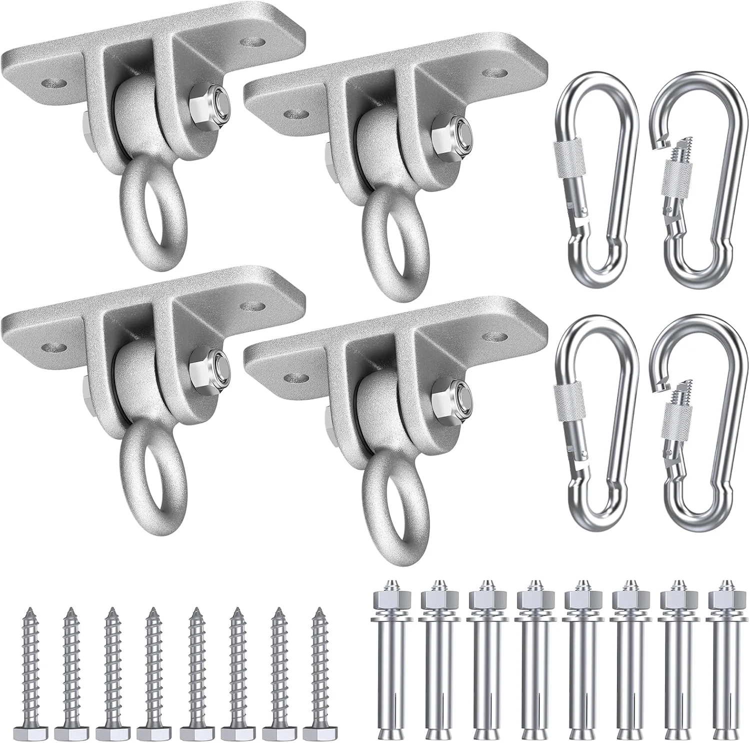 Highpro Swing Hangers for Wooden Sets Pack of 4 Heavy Duty Swingset Hardware with Locking Hooks for Porch, Patio, Playground Indoor/Outdoor, Silver