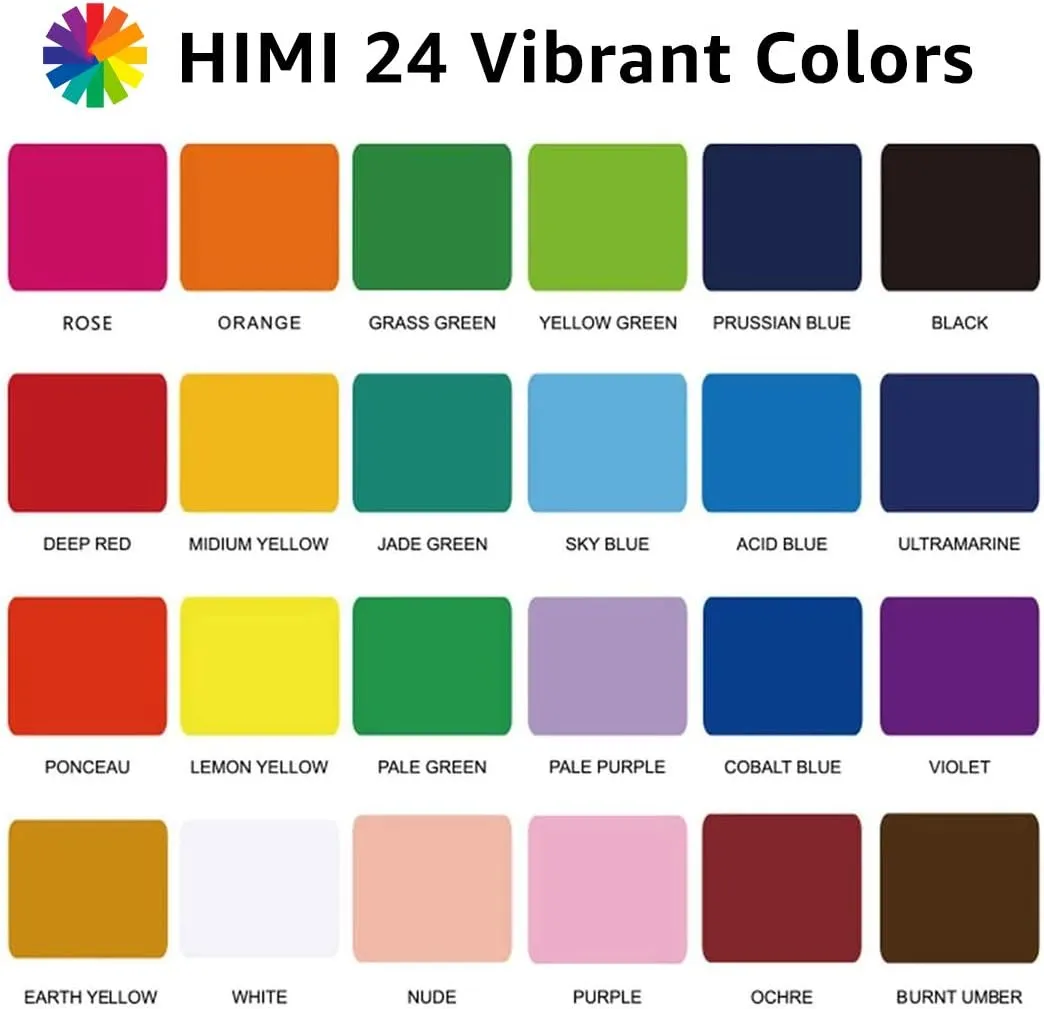 HIMI Gouache Paint Set, 24 Colors x 30ml/1oz with Brushes & Palette, Jelly Cup Design, Non-Toxic, Perfect for Beginners, Students, Artists(Green)