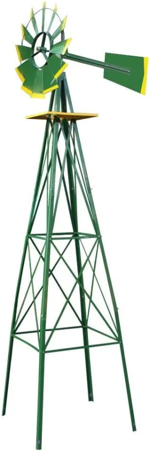 HomGarden 8' Windmill Yard Ornametal Steel Garden Wind Mill Weather Vane Weather Resistant Decoration for Home, Garden, Backyard (Green)