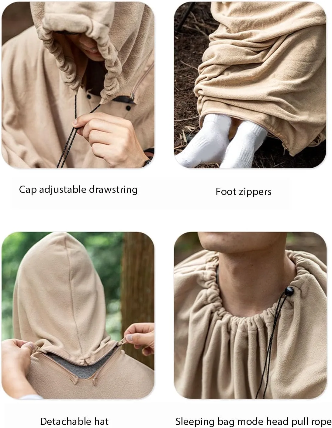 Hooded Wearable Blanket, Adult Size Portable Hooded Outdoor Blanket for Camping