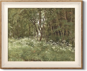 HUARCEY Framed Canvas Wall Art Wild Flowers in Woodland Clearing Landscape Rustic Vintage, Summer Forest Tree Country Farmhouse Wall Decor, Flowers on Edge of Forest Canvas Print