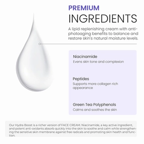 Hydra-Boost Best Face Moisturizer Sensitive Skin Ceramide Hydrating Collagen Face Cream for Women Anti Aging Dry Skin Care Niacinamide Facial Moisturizer Made in USA