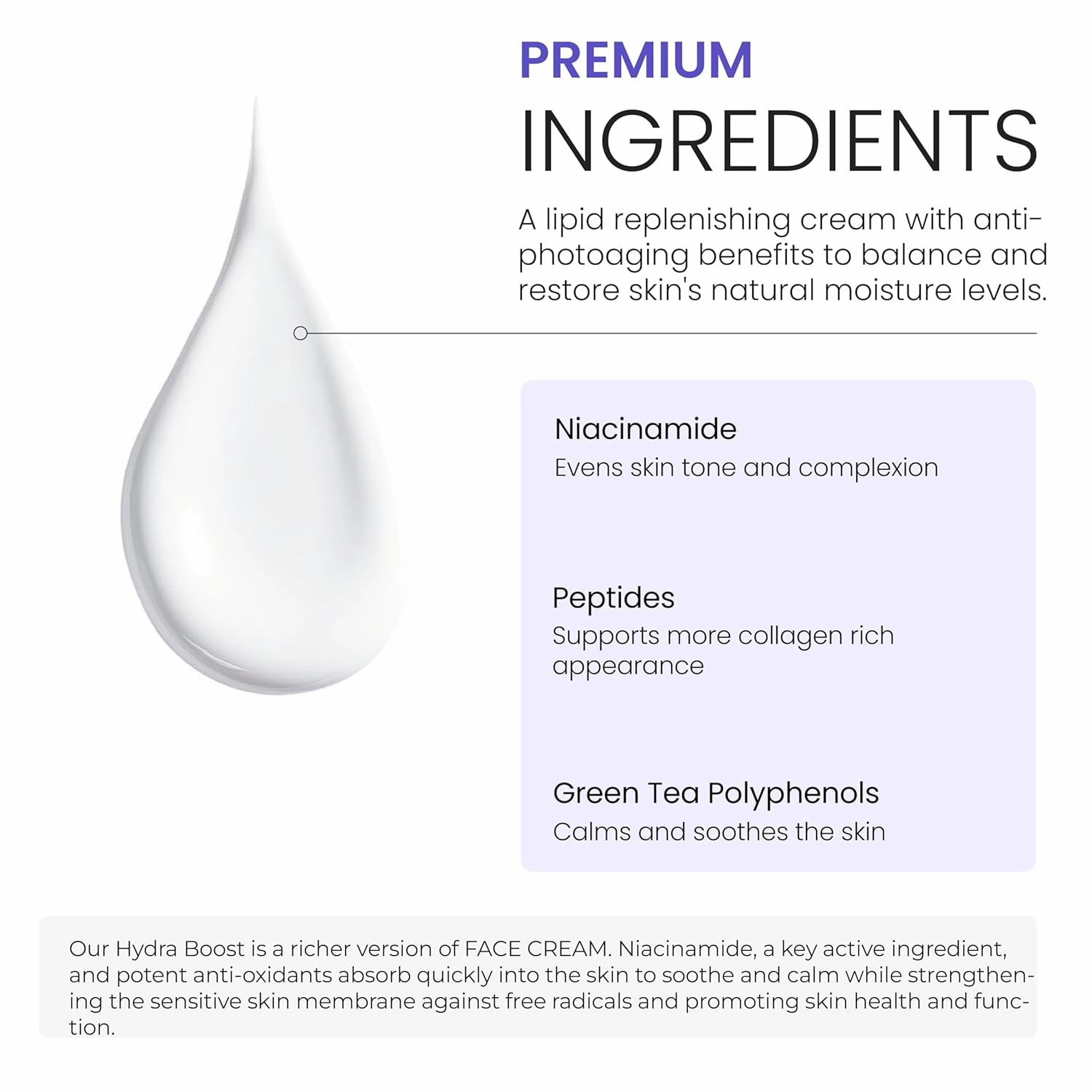 Hydra-Boost Best Face Moisturizer Sensitive Skin Ceramide Hydrating Collagen Face Cream for Women Anti Aging Dry Skin Care Niacinamide Facial Moisturizer Made in USA