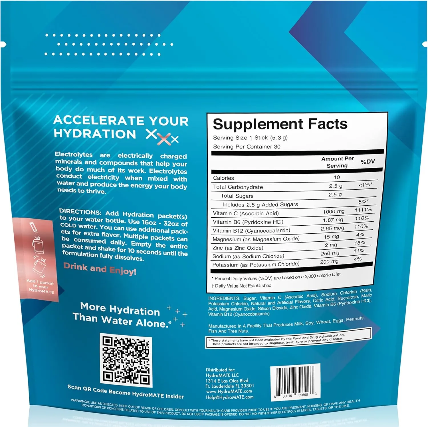 HydroMATE Electrolytes Powder Low Sugar - 30 Count Peach Tea Instant Hydration Packets with Vitamin C to Boost Energy - Low Sugar Electrolytes Powder Packets to Support Hydration Fast Party Recovery