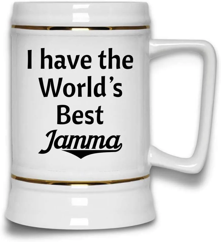 I Have The World's Best Jamma funny Mother's Day For Grandma Beer Stein Mug with Handle | White ceramic 22 Oz