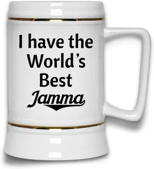 I Have The World's Best Jamma funny Mother's Day For Grandma Beer Stein Mug with Handle | White ceramic 22 Oz