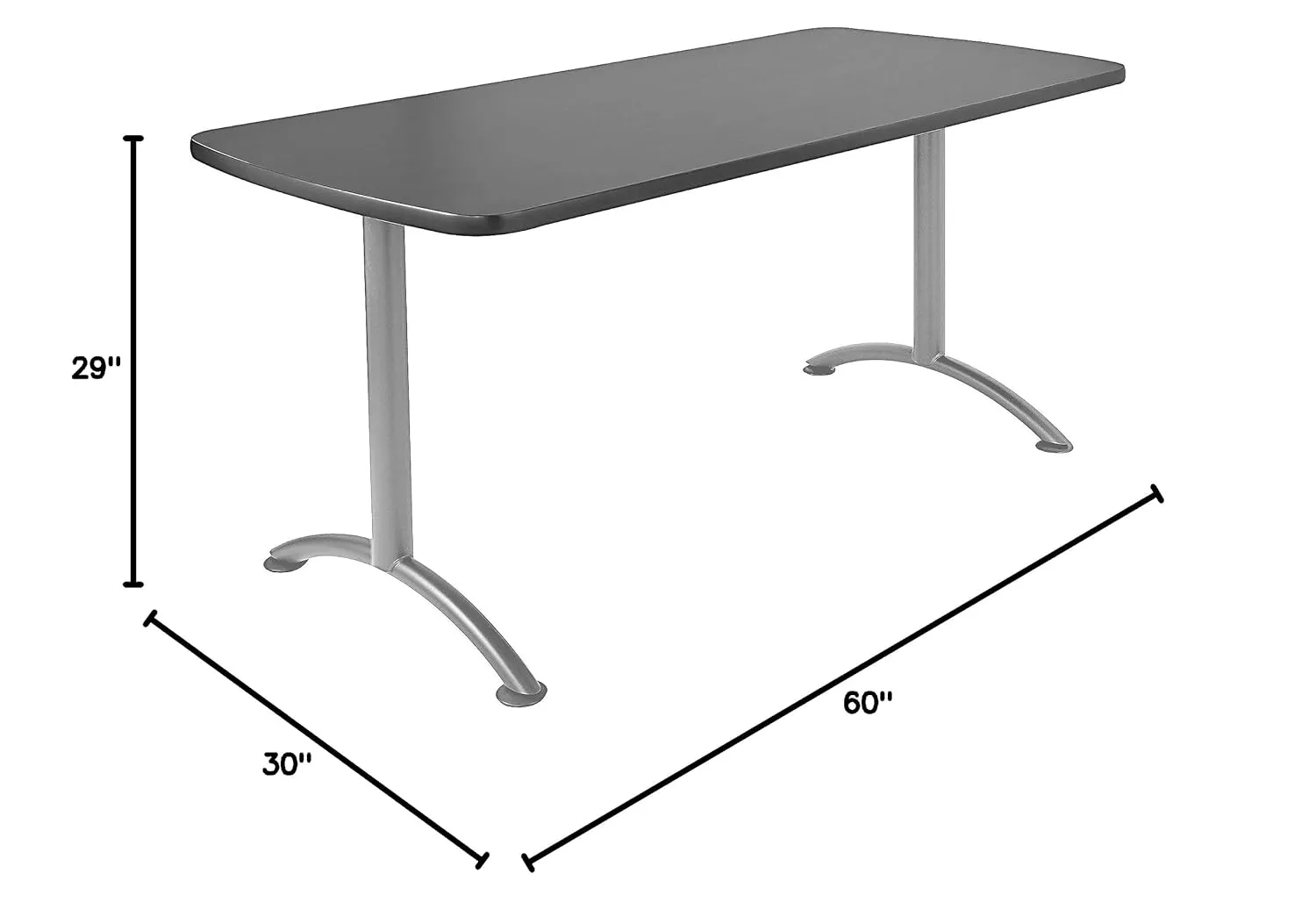 Iceberg ARC 5-Foot Rectangular Conference Table, Office Furniture, Fixed Height, 30” x 60”, Graphite Top, Silver Legs