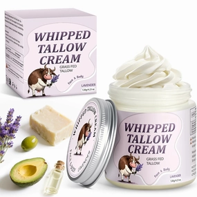 IIIMEIDU Beef Tallow for Skin, Tallow and Honey Balm for Face Moisturizer Cream, 100% Natural Organic Grass-Fed Beef, Honey, Vitamin E Oil for Body & Face (4.2 Oz, lavender/cream)