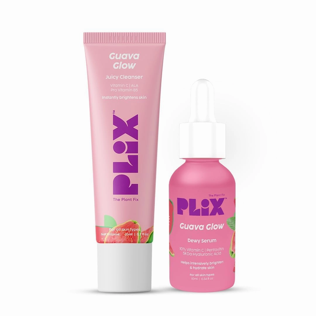 IIxPLI_X - Guava Glow Regime with 10% Vitamin C Face Mini Serum (10ml) & Juicy Mini Cleanser | For Dark Spot Corrections and Brighter Complexion | (20 ml) (Pack of 2)