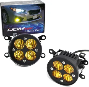 iJDMTOY Yellow Lens 24W High Power LED Wide Angle SAE Flood Beam Fog Light Kit w/Built-On Mounting Brackets Compatible With Subaru WRX STI XV Crosstrek Impreza BRZ Forester, etc