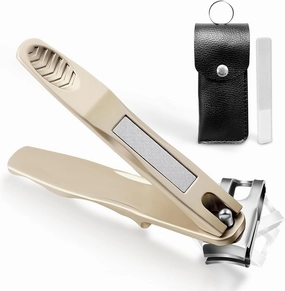 ILLFER Toe Nail Clippers for Seniors, 360° Rotating Cortauñas Long Handle Fingernail Clipper, Ergonomic Nail Cutter for Men Women, Premium Steel Nail Trimmer with Nail File for Thick Toenails (Gold)