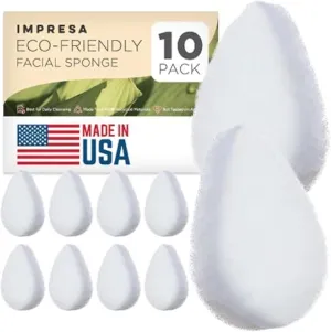 Impresa [10 Pack] Facial Sponges for Cleansing and Exfoliating - Natural Facial Scrubber Exfoliator for Your Skincare Routine, Made from Recycled Materials - Made in USA