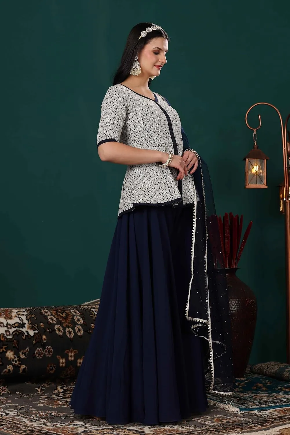 Indian Pakistani Embroidery Salwar Kameez Pant Suit Dresses for Festive Party wear - Kurta, Pant and Dupatta Set