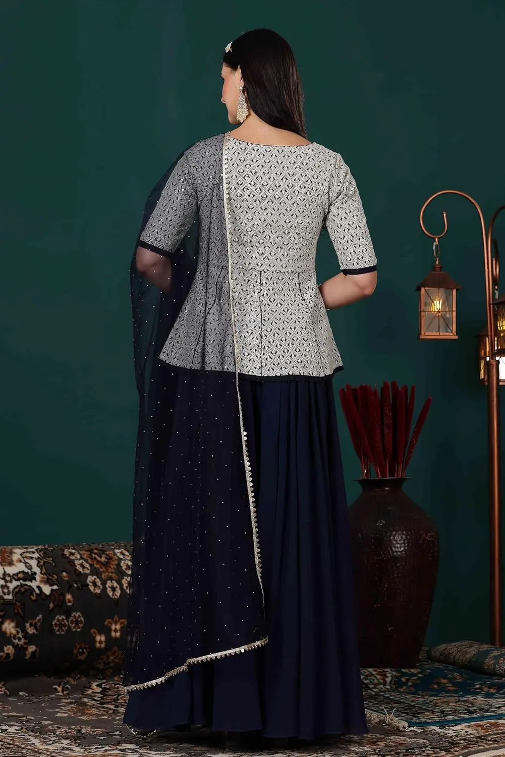 Indian Pakistani Embroidery Salwar Kameez Pant Suit Dresses for Festive Party wear - Kurta, Pant and Dupatta Set