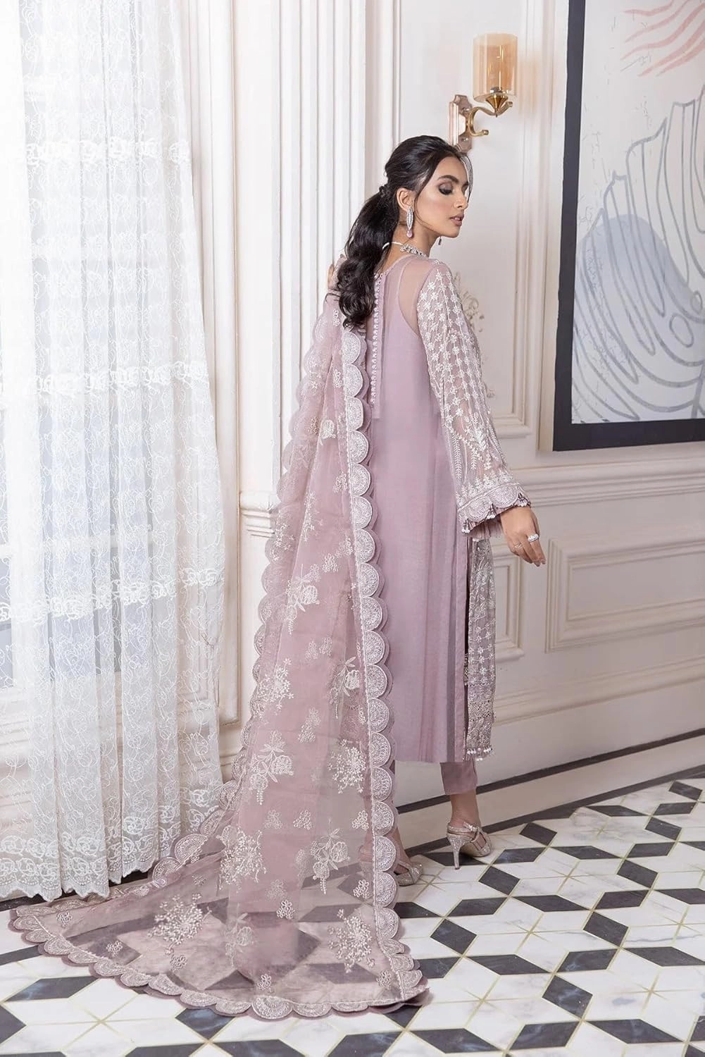 Indian Pakistani Salwar Kameez Pant Suit Embroidery Dresses for Eid Ramadan Festive Party - Kurta, Pant and Dupatta