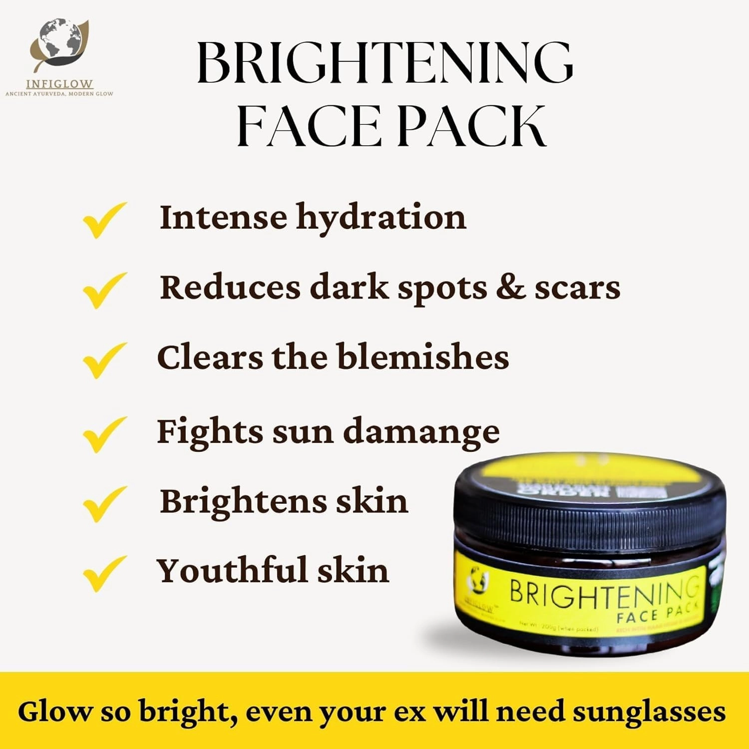 INFIGLOW Brightening Face Pack with Masoor Dal, Orange Peel, Beetroot, Mulethi, Wild Turmeric, Naag Kesar & Sandalwood | 100% Natural | For Glowing, Even-Toned & Tan-Free Skin – 200gm