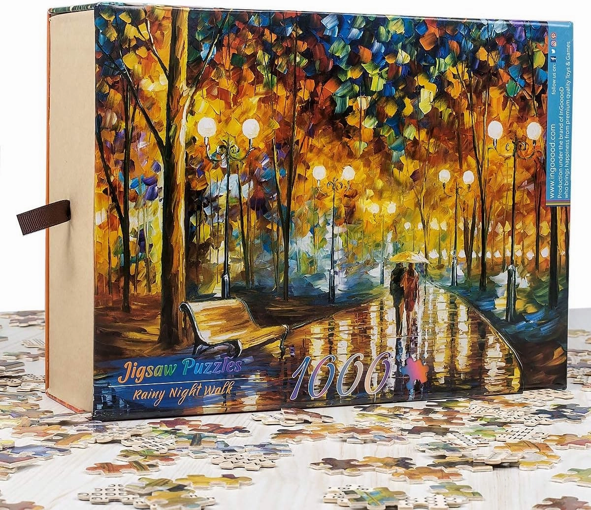 Ingooood 1000 Piece Wooden Jigsaw Puzzles for Adults - Rainy Night Walk - Jjigsaw Puzzle with Premium Pieces, Family Couple Games for Stress Relief