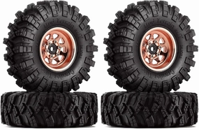 INJORA 1.0 Beadlock Wheel Mud Tires Set Deep Dish 1.0" Wheels Tires for 1/18 TRX4M Axial AX24 SCX24 Gladiator Deadbolt Bronco C10 JLU Upgrade Parts(Rose Gold