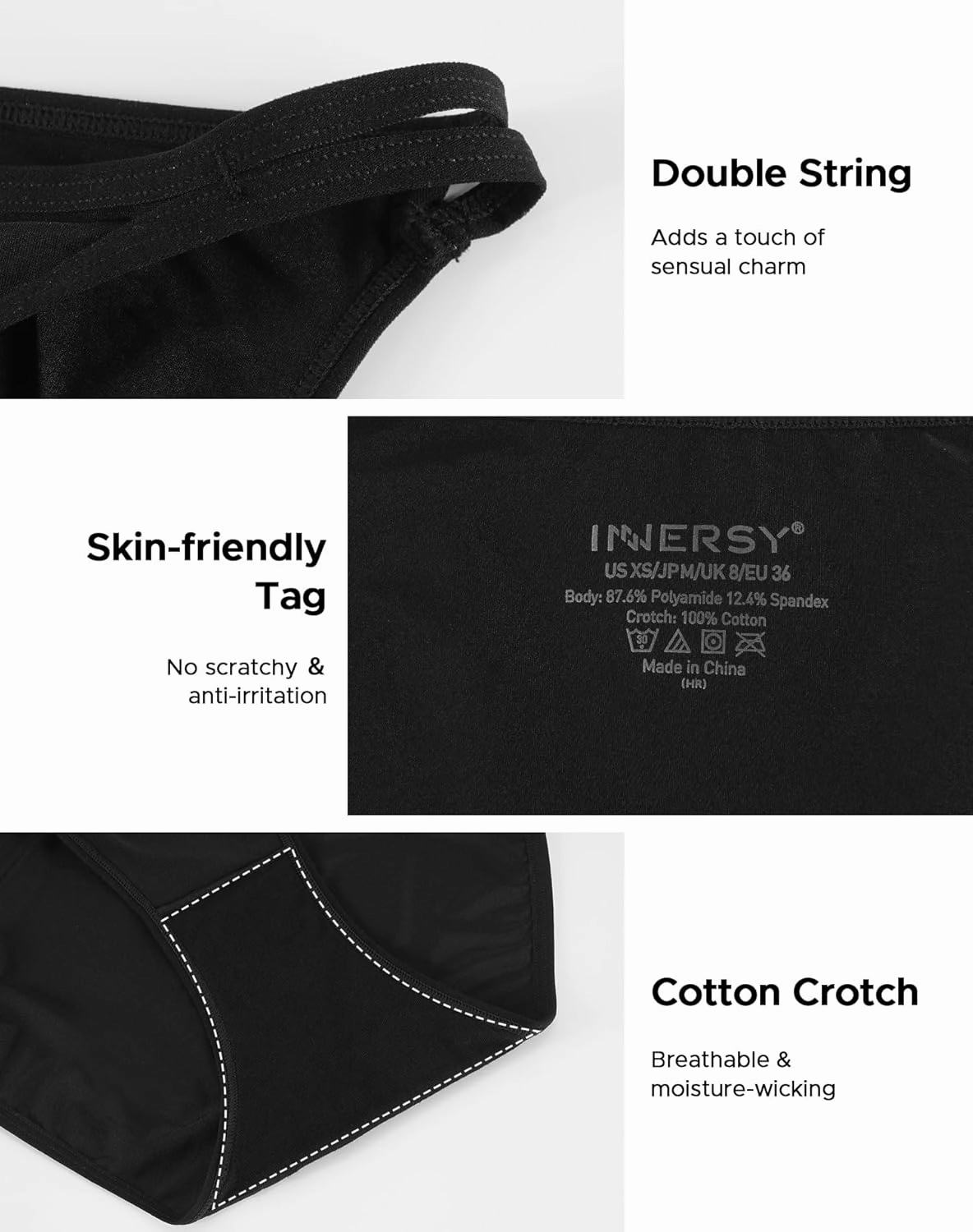 INNERSY String Bikini Panties for Women Sexy Silky Cheeky Underwear 6-Pack