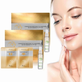 Instant Skin Essence Collagen Set, Spiral Peptide Deer Bone Collagen Serum Skin Care, Soluble Filling Mask, Reduce Wrinkles and Fine Lines, Moisturize and Tighten (2set)