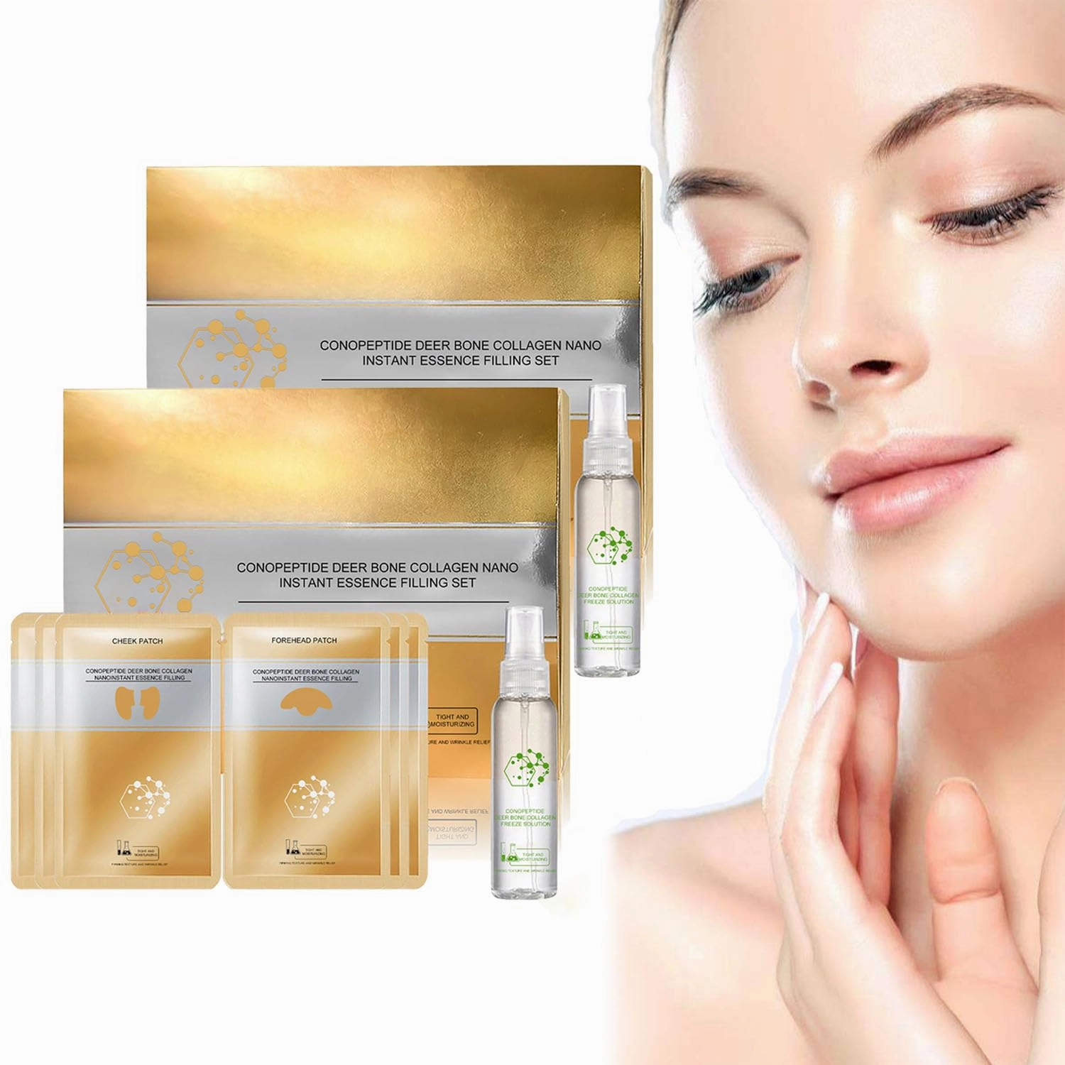 Instant Skin Essence Collagen Set, Spiral Peptide Deer Bone Collagen Serum Skin Care, Soluble Filling Mask, Reduce Wrinkles and Fine Lines, Moisturize and Tighten (2set)
