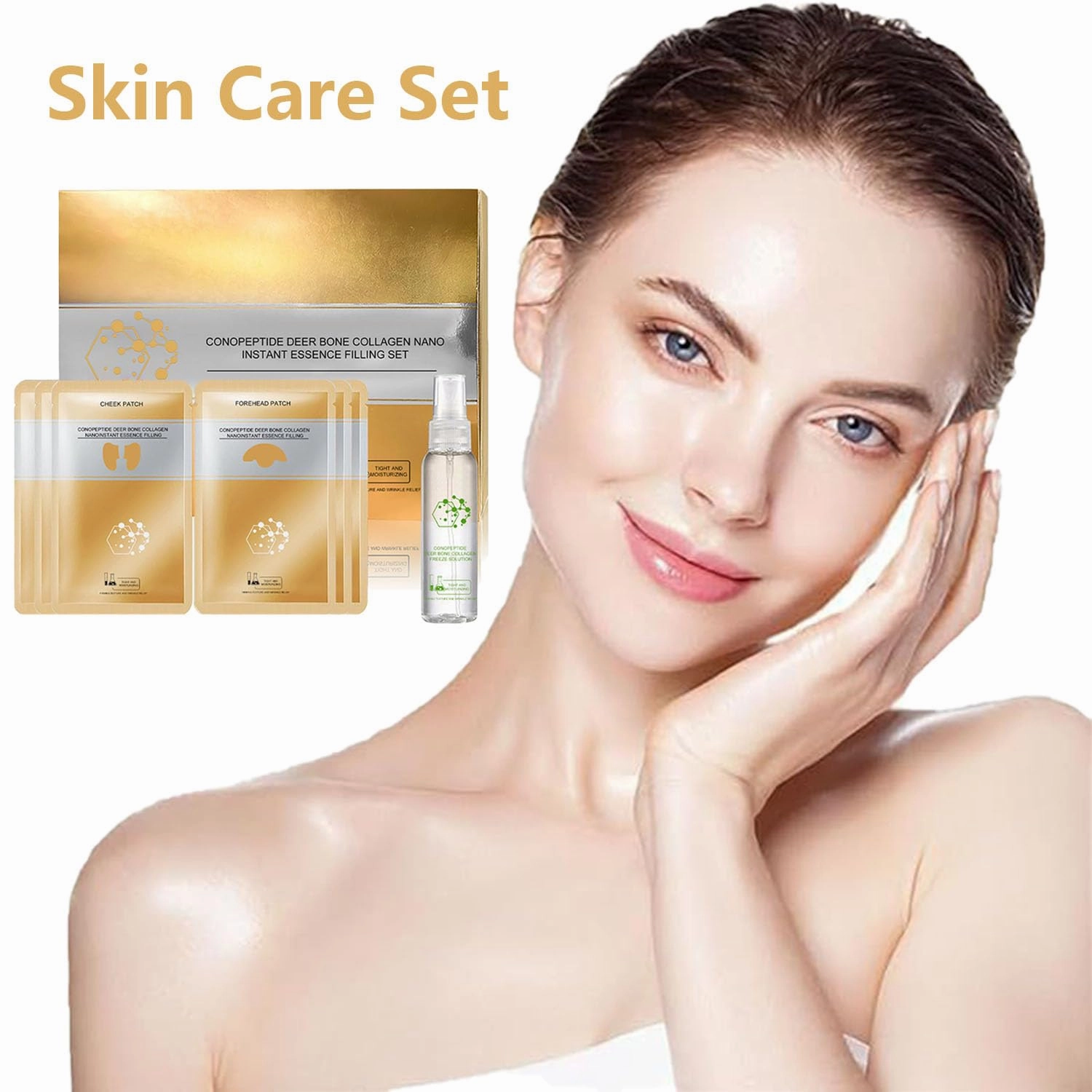 Instant Skin Essence Collagen Set, Spiral Peptide Deer Bone Collagen Serum Skin Care, Soluble Filling Mask, Reduce Wrinkles and Fine Lines, Moisturize and Tighten (2set)