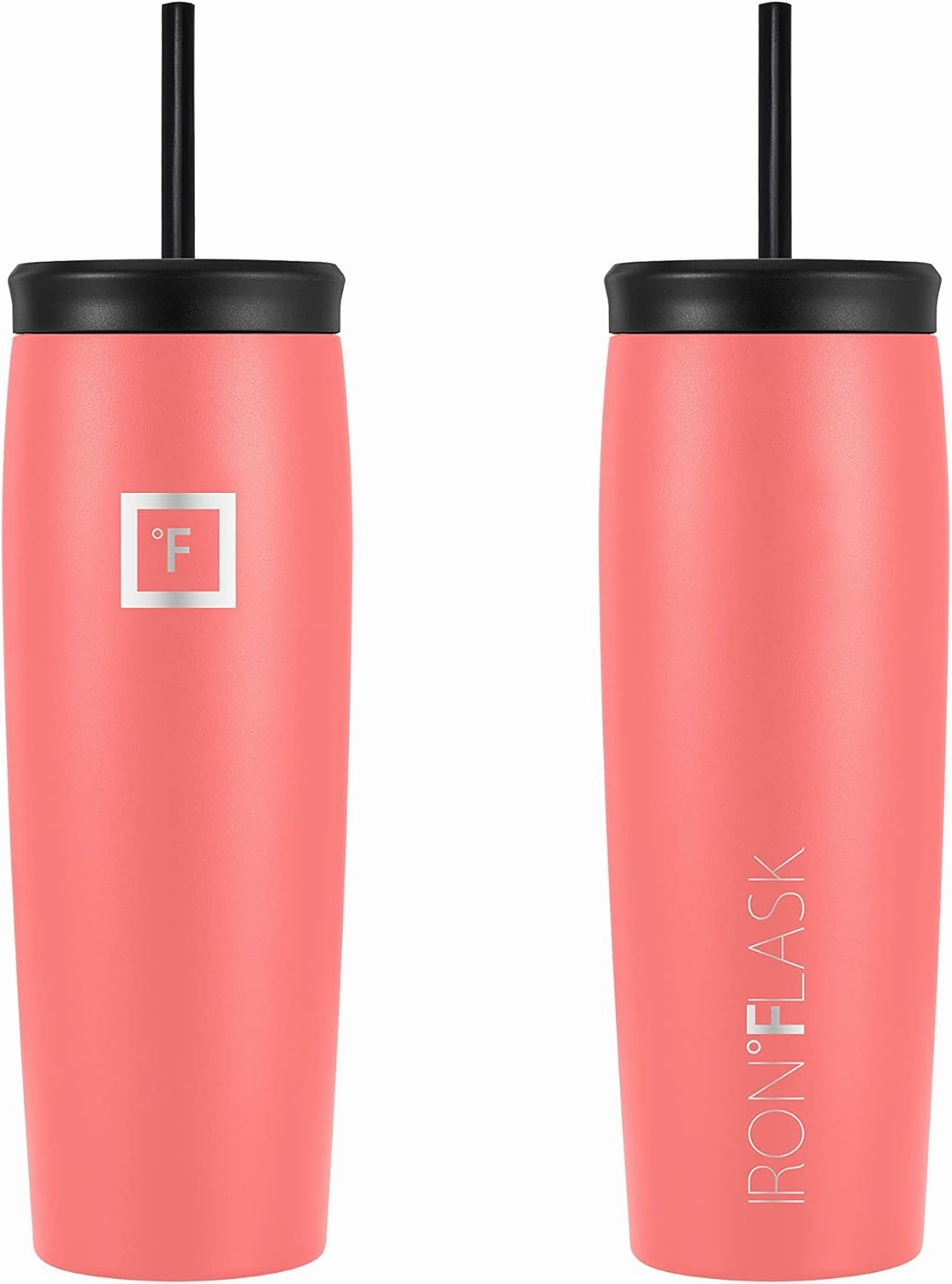 IRON °FLASK Nomad Tumbler - 2 Lids (Straw/Flip), Vacuum Insulated Stainless Steel Bottle, Double Walled, Drinking Cup, Thermos Coffee Travel Mug, Water - Peach, 24 Oz