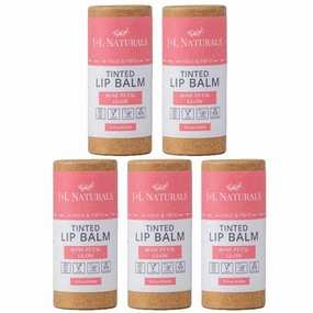 J&L Naturals Tinted Lip Balm | Vegan & Cruelty Free Lip Stain | Zero Waste Makeup | Plastic-Free, Hydrating & Moisturizing Lip Tint | Made in US (Bundle (5-Pack), Rose Petal Glow)