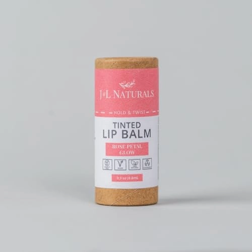 J&L Naturals Tinted Lip Balm | Vegan & Cruelty Free Lip Stain | Zero Waste Makeup | Plastic-Free, Hydrating & Moisturizing Lip Tint | Made in US (Bundle (5-Pack), Rose Petal Glow)