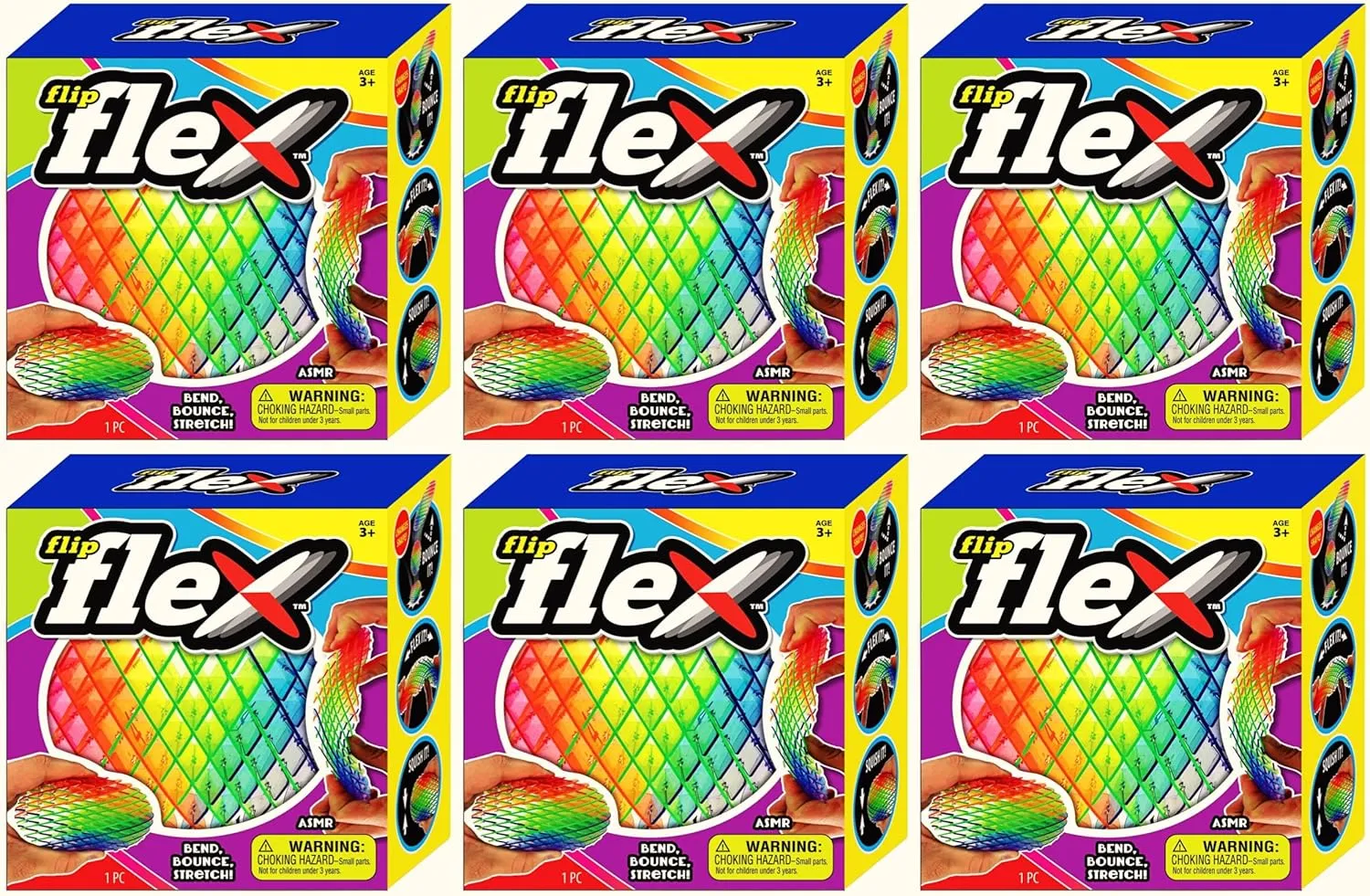 JA-RU Flip Flex Rainbow Fidget Worm Toy (6 Units) Cool Shape Stretchy Sensory Toys for Kids, Teen, & Adult. Bouncy Sensory Stress Relief Therapy Party Favor. Fun Bendy & Squishable Feel. 4808-6