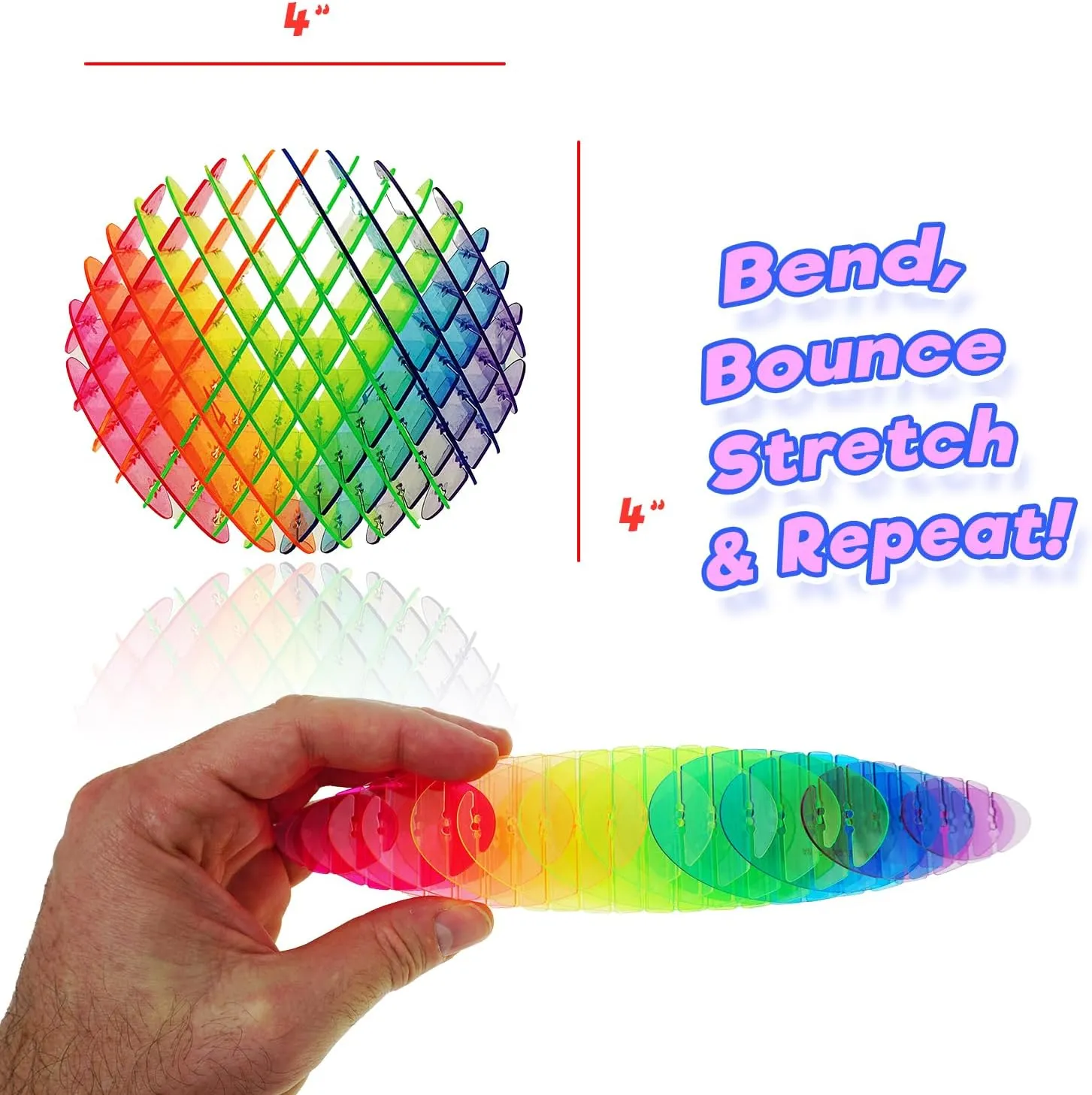 JA-RU Flip Flex Rainbow Fidget Worm Toy (6 Units) Cool Shape Stretchy Sensory Toys for Kids, Teen, & Adult. Bouncy Sensory Stress Relief Therapy Party Favor. Fun Bendy & Squishable Feel. 4808-6