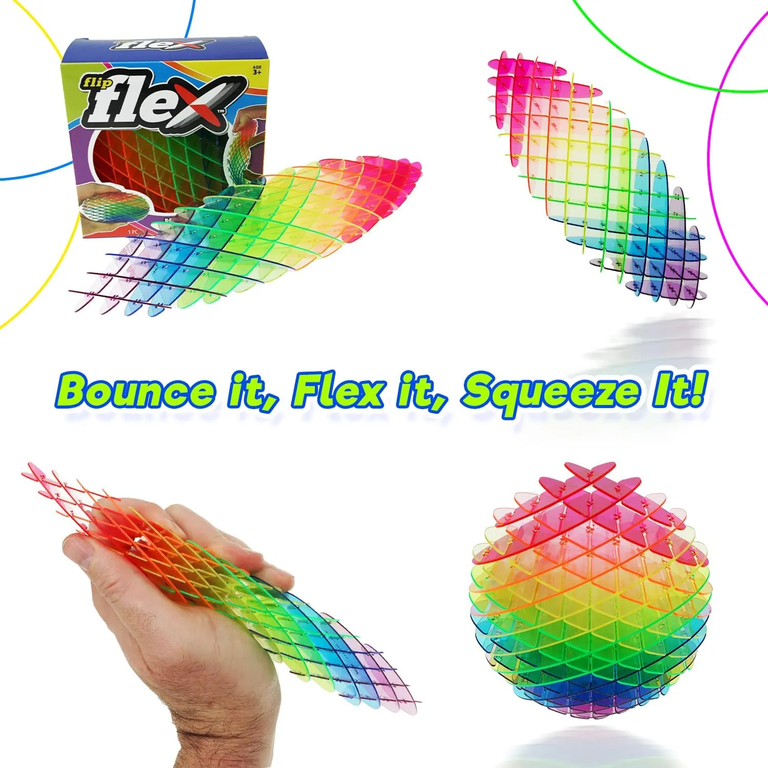 JA-RU Flip Flex Rainbow Fidget Worm Toy (6 Units) Cool Shape Stretchy Sensory Toys for Kids, Teen, & Adult. Bouncy Sensory Stress Relief Therapy Party Favor. Fun Bendy & Squishable Feel. 4808-6