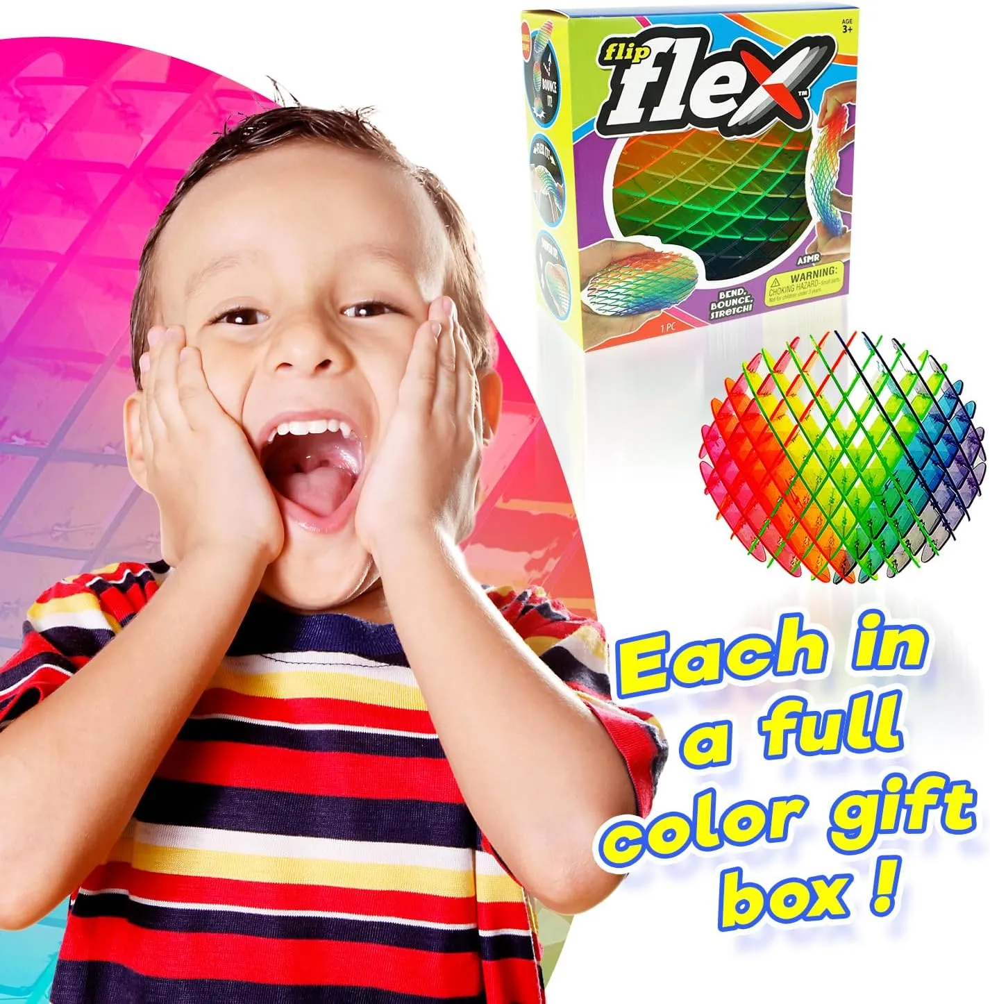 JA-RU Flip Flex Rainbow Fidget Worm Toy (6 Units) Cool Shape Stretchy Sensory Toys for Kids, Teen, & Adult. Bouncy Sensory Stress Relief Therapy Party Favor. Fun Bendy & Squishable Feel. 4808-6