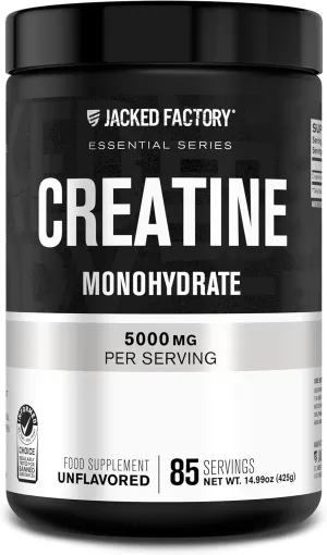 Jacked Factory Creatine Monohydrate Powder 425g - Creatine Supplement for Muscle Growth, Increased Strength, Enhanced Energy Output and Improved Athletic Performance 85 Servings, Unflavored