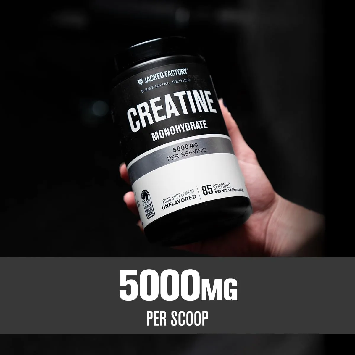 Jacked Factory Creatine Monohydrate Powder 425g - Creatine Supplement for Muscle Growth, Increased Strength, Enhanced Energy Output and Improved Athletic Performance 85 Servings, Unflavored