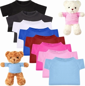 Jecery 8 Pcs Colorful Bear Clothes Tee Shirt Fit 14-18 Inches Bears Sublimation Stuffed Cute Tiny DIY Toy Make Your Own Plush Doll(Dark)