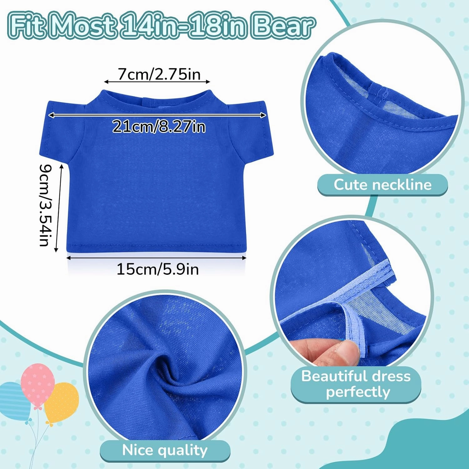 Jecery 8 Pcs Colorful Bear Clothes Tee Shirt Fit 14-18 Inches Bears Sublimation Stuffed Cute Tiny DIY Toy Make Your Own Plush Doll(Dark)