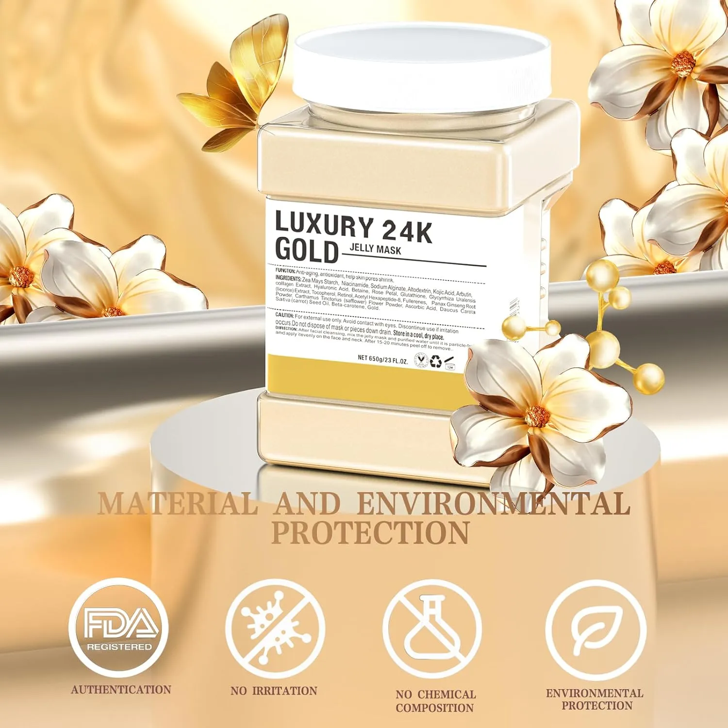 Jelly Mask Powder for Facials,24K Gold Anti-Aging & Firming Jelly Face Mask Hydrating Brighten Professional Peel Off Hydro Face Mask Powder DIY Spa Salon 23 Fl Oz Jar