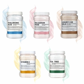 Jelly Mask for Facials Professional Hydrating Deep Cleaning Face Mask Set - 115Fl Oz 5 Treatments (Hyaluronic Acid,Bulgari Rose,24K Gold,VC Essence,Tea tree)
