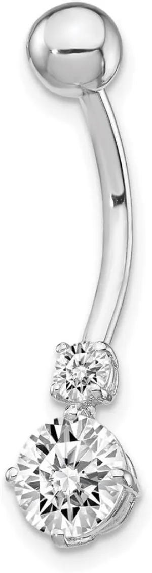 JewelryWeb Real 10k Gold Simulated Diamond Double Belly Ring Dangle - Belly Button Piercing for Women - Real Gold Belly Button Rings – Hypoallergenic