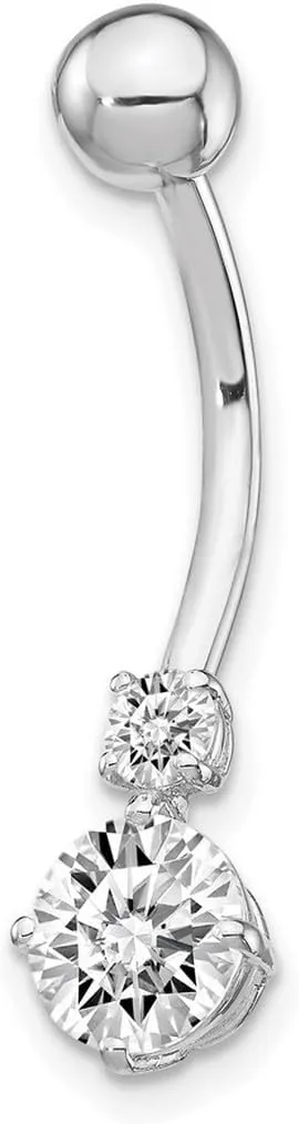 JewelryWeb Real 10k Gold Simulated Diamond Double Belly Ring Dangle - Belly Button Piercing for Women - Real Gold Belly Button Rings – Hypoallergenic